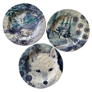 Anthropologie Winter Canape Plates Set of 3 Winter Scene Fox Salad/Dessert Plate